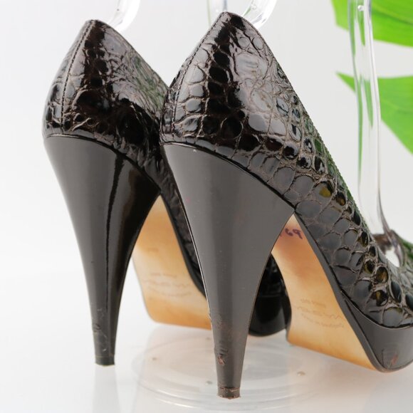 Via Spiga Women Pump Size 8.5  Brown Croc Cone Heel Platform Peep Toe Dress Shoe - Picture 3 of 12